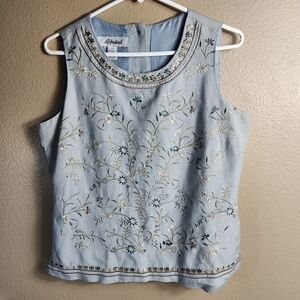 Appraisal Vintage Womens |12| Light Blue Floral Embroidered Button-Back Vest